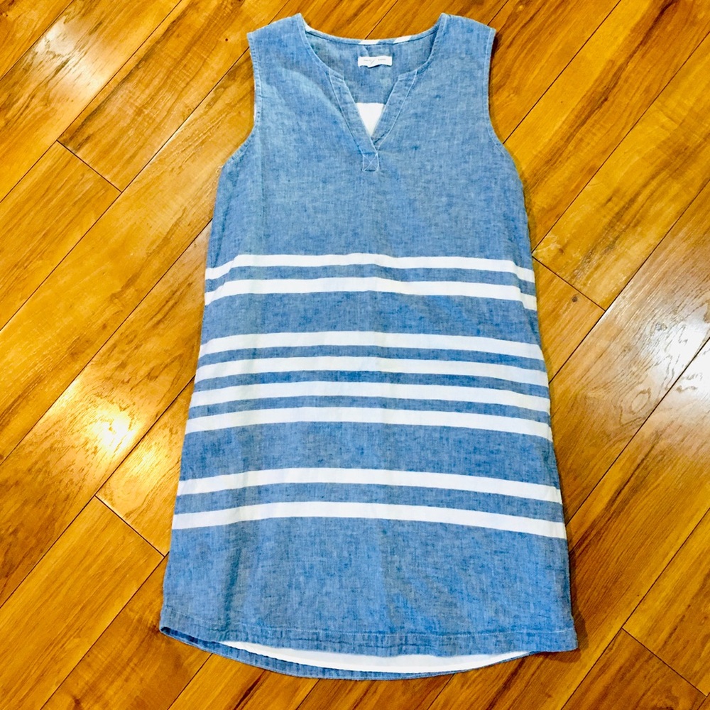 Beach lunch lounge chambray cotton beach stripe blue dress athleisure me…